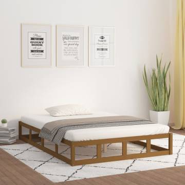 Honey Brown Solid Wood Double Bed Frame - 135x190 cm