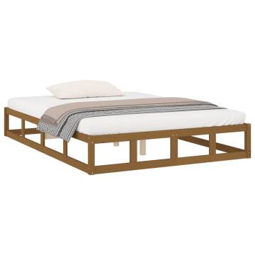 Honey Brown Solid Wood Double Bed Frame - 135x190 cm