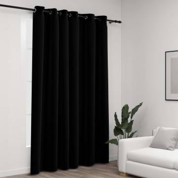 Linen-Look Blackout Curtains with Grommets - Black 290x245cm