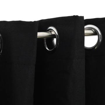 Linen-Look Blackout Curtains with Grommets - Black 290x245cm