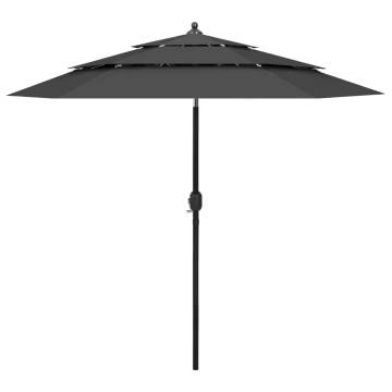 3-Tier Anthracite Parasol with Aluminium Pole - 2.5m