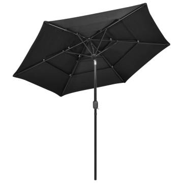 3-Tier Anthracite Parasol with Aluminium Pole - 2.5m