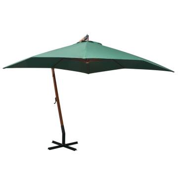 Elegant Green Hanging Parasol | 300x300 cm Wooden Pole