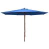 Outdoor Parasol with Wooden Pole - 350 cm Blue Shade