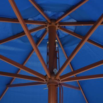 Outdoor Parasol with Wooden Pole - 350 cm Blue Shade