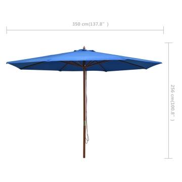 Outdoor Parasol with Wooden Pole - 350 cm Blue Shade