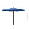 Outdoor Parasol with Wooden Pole - 350 cm Blue Shade