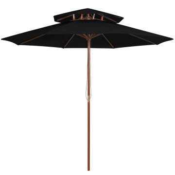 Double Decker Parasol with Wooden Pole - Black 270 cm