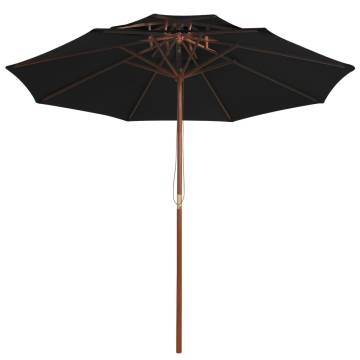 Double Decker Parasol with Wooden Pole - Black 270 cm