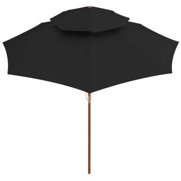 Double Decker Parasol with Wooden Pole - Black 270 cm