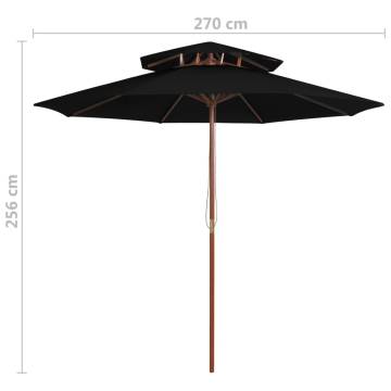 Double Decker Parasol with Wooden Pole - Black 270 cm