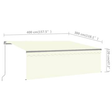 Manual Retractable Awning with LED - 4x3m Cream | HipoMarket