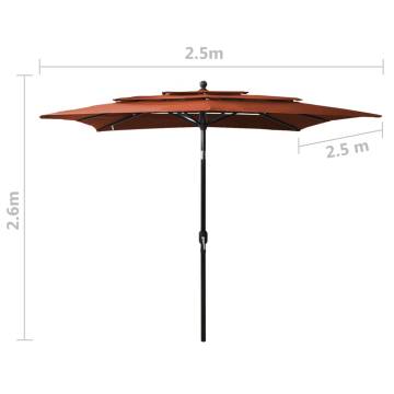 3-Tier Parasol with Aluminium Pole - Terracotta 2.5x2.5 m