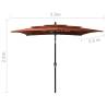 3-Tier Parasol with Aluminium Pole - Terracotta 2.5x2.5 m