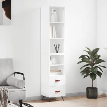 Stylish Highboard High Gloss White | 34.5x34x180 cm