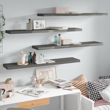 Stylish High Gloss Grey Floating Wall Shelves - 4 pcs