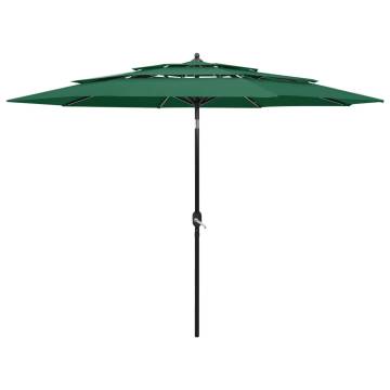 3-Tier Green Parasol with Aluminium Pole - 3 m | HipoMarket