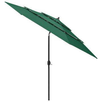 3-Tier Green Parasol with Aluminium Pole - 3 m | HipoMarket