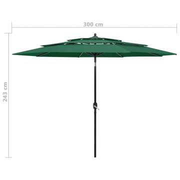 3-Tier Green Parasol with Aluminium Pole - 3 m | HipoMarket