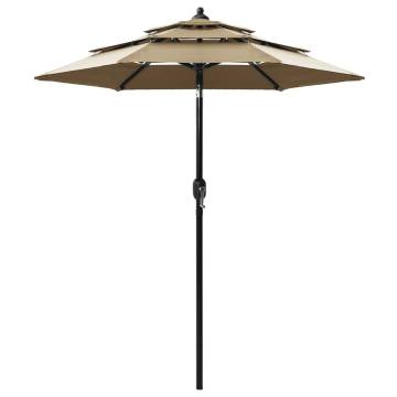 3-Tier Taupe Parasol with Aluminium Pole | Hipomarket