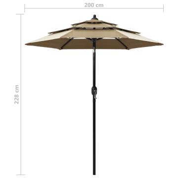 3-Tier Taupe Parasol with Aluminium Pole | Hipomarket