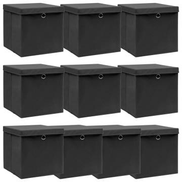 Durable Black Storage Boxes with Lids - 10 pcs | HipoMarket