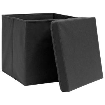 Durable Black Storage Boxes with Lids - 10 pcs | HipoMarket