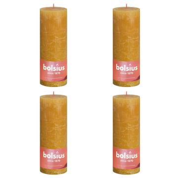 Bolsius Rustic Pillar Candles Shine | Honeycomb Yellow - 4 pcs