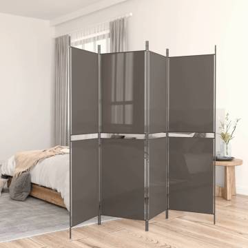 4-Panel Anthracite Room Divider - 200x220 cm Fabric