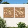 Garden Wall Decorations - Corten Steel Rose Design (2 pcs)