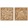 Garden Wall Decorations - Corten Steel Rose Design (2 pcs)