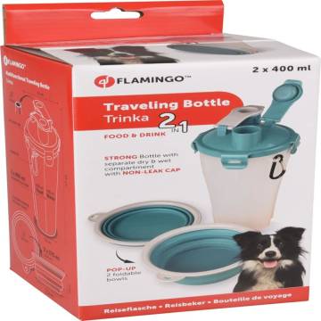 FLAMINGO 2-in-1 Pet Traveling Cup - Water/Food Trinka Blue/Grey