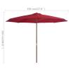 Outdoor Parasol with Wooden Pole 350 cm Burgundy | Hipo Market