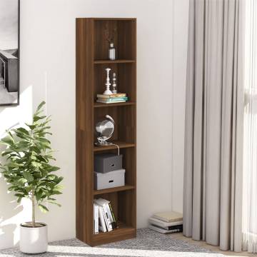 5-Tier Book Cabinet in Brown Oak - Stylish Storage Solution