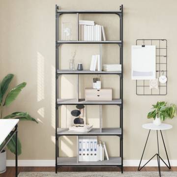 Stylish 6-Tier Grey Sonoma Bookcase - Perfect Storage Solution