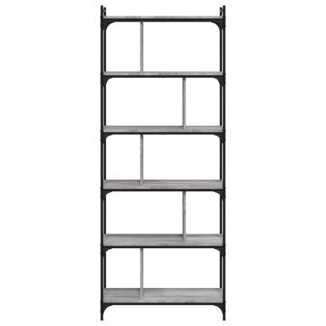 Stylish 6-Tier Grey Sonoma Bookcase - Perfect Storage Solution