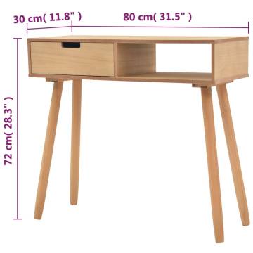 Stylish Solid Pinewood Console Table | 80x30x72 cm Brown