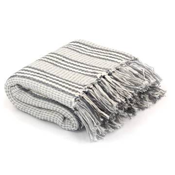 Cotton Striped Throw 220x250 cm - Grey & White | HipoMarket