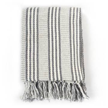 Cotton Striped Throw 220x250 cm - Grey & White | HipoMarket