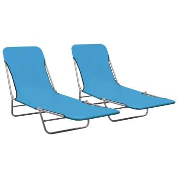 Folding Sun Loungers 2 pcs - Steel & Fabric Blue | Hipo Market