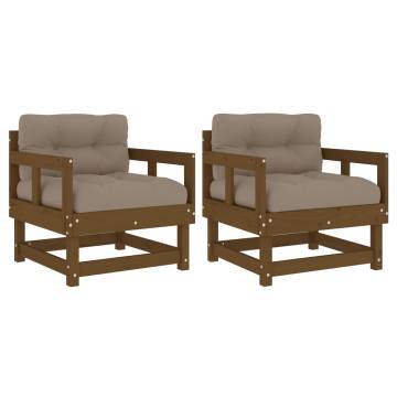 Garden Chairs with Cushions - 2 pcs Honey Brown Solid Wood Pine