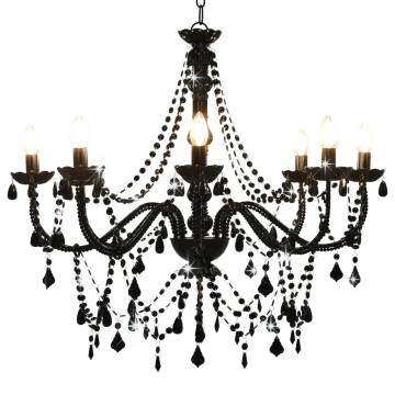 Chandelier with Beads - Black 8 x E14 Bulbs | Hipomarket