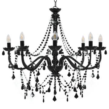 Chandelier with Beads - Black 8 x E14 Bulbs | Hipomarket