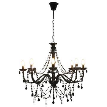 Chandelier with Beads - Black 8 x E14 Bulbs | Hipomarket