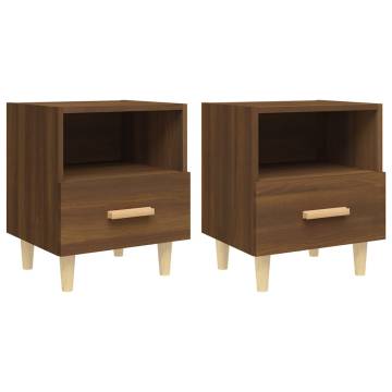 Elegant Brown Oak Bedside Cabinets - Set of 2