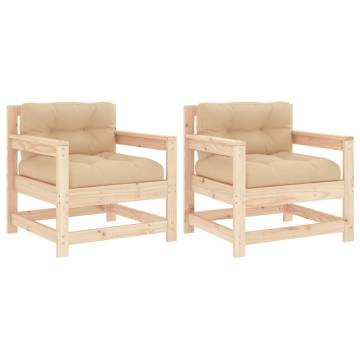 Garden Chairs with Cushions - 2 pcs Solid Pine Wood | HipoMarket