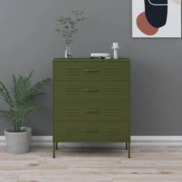 Stylish Olive Green Chest of Drawers - 80x35x101.5 cm Steel