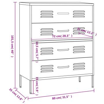 Stylish Olive Green Chest of Drawers - 80x35x101.5 cm Steel