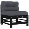 Middle Sofa with Cushions - Black Solid Wood Pine | Hipomarket