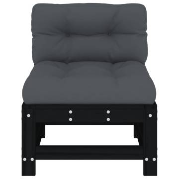 Middle Sofa with Cushions - Black Solid Wood Pine | Hipomarket